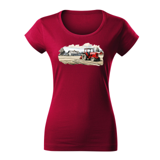 TRAKTOR - dámské triko tmavě červená